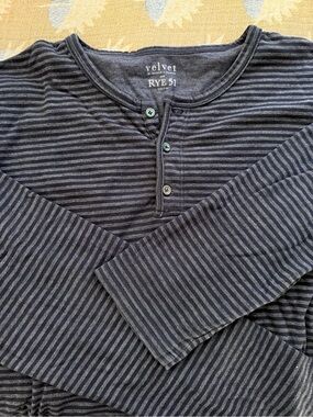 Rye 51 Velvet Supima Long-Sleeve Henley - Navy/Gray Striped